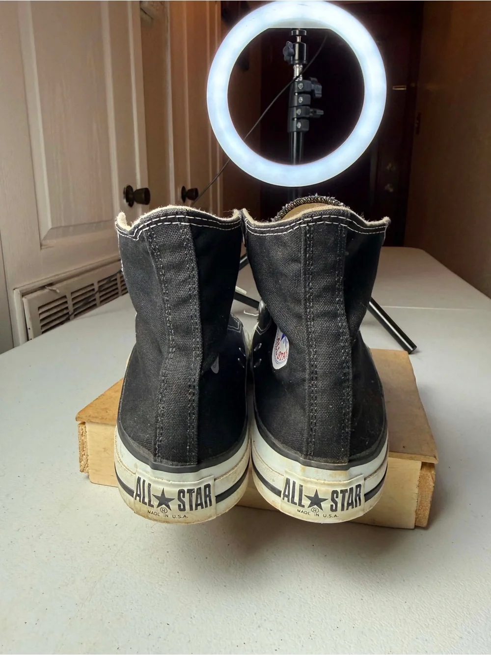Vintage 90s Converse All Star Hi Top Sneakers Shoes Black USA Made Sz 9 Men beat - Picture 2 of 8